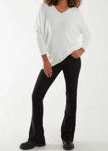 Plain V-Neck Fine Knit Long Line Jumper With A Leopard Bow Back Detail (3 Colours)