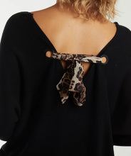 Plain V-Neck Fine Knit Long Line Jumper With A Leopard Bow Back Detail (3 Colours)