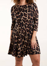 Leopard Print Fine Knit Stretchy Fit And Flare Style Midi Dress