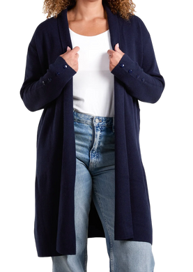 Plain Long Cardigan with Pockets And Button Sleeve Detail (2 Colours)