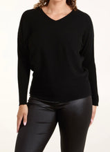 V-Lace Back Plain Black Peal Ribbon Tie Ribbed Jumper