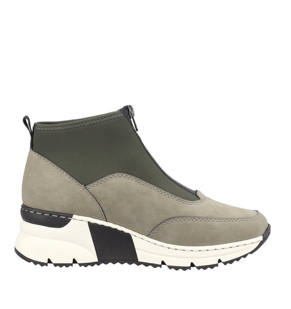 Rieker N6352-52 Khaki Green Wedge Zip Up Front Trainer Ankle Boots ...