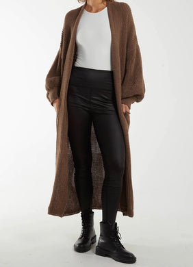 Chunky Knit Plain Toffee  Longline Cardigan