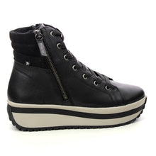 Rieker Evolution W0962-00 Castor Black Leather Lace-Up Flatform Trainer Boots