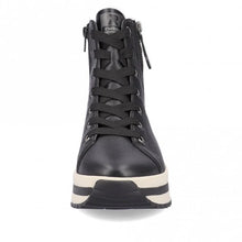 Rieker Evolution W0962-00 Castor Black Leather Lace-Up Flatform Trainer Boots