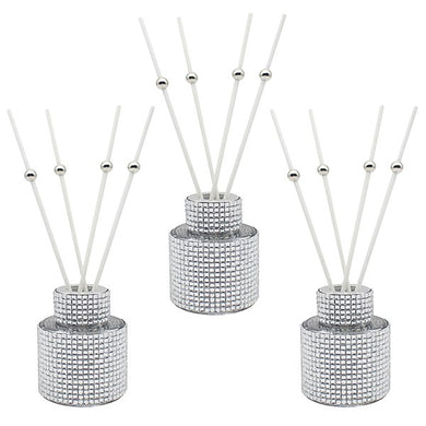 Set Of Three Spice Vanilla Silver Diamante Boxed Diffusers