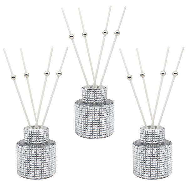 Set Of Three Spice Vanilla Silver Diamante Boxed Diffusers