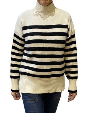 Turtle Neck Black And Cream Striped Jumper