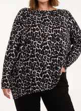 Curve Collection Fine Knit Stretchy Grey Leopard Print Tie Back Top