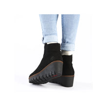 Rieker Y5065-00 Black Suede Leather Wedge Ankle Boots