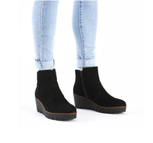 Rieker Y5065-00 Black Suede Leather Wedge Ankle Boots