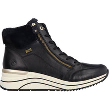 Remonte D0T77-02 Castor Black Leather Tex Lace-Up Fur Trainer Boots