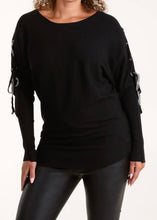 Black Jumper With Criss Cross Diamante Tie Sleeves