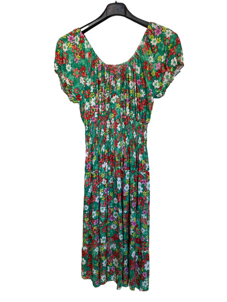 New Green Daisy Print Bardot Midi Dress