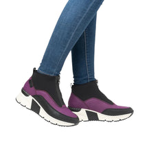 Rieker N6352-30 Korsika Amethyst And Black Ankle Zip Front Wedge Trainers