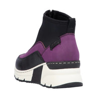 Rieker N6352-30 Korsika Amethyst And Black Ankle Zip Front Wedge Trainers