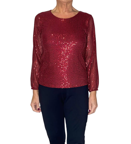 Plain Round Neck Sequin Sparkly Long Sleeve Top (3 Colours)