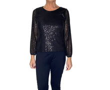 Plain Round Neck Sequin Sparkly Long Sleeve Top (3 Colours)