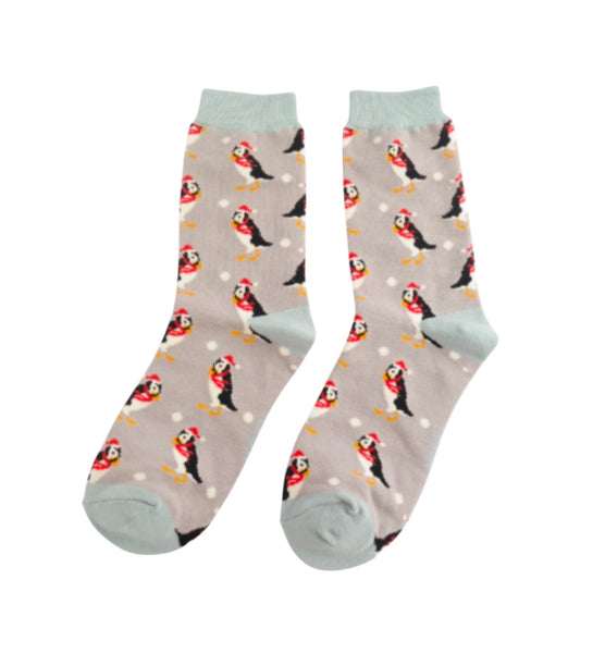 Miss Sparrow SKS463 Xmas Puffins Bamboo Socks (2 Colours)