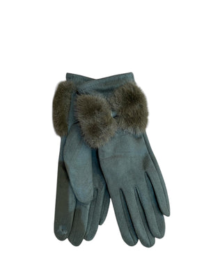 Plain Stretchy Faux Fur Bow Gloves (4 Colours)