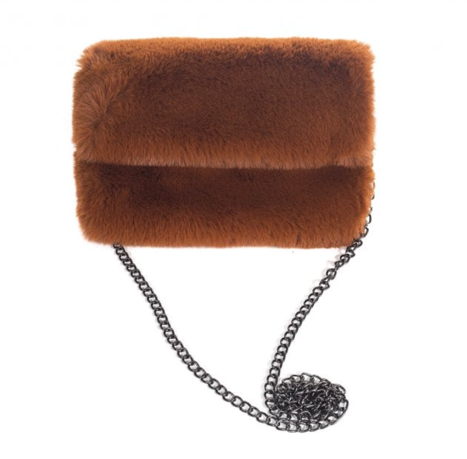 Furry Black￼ Purse Clutch Bag Strap Small Zipper Faux Fur Bag | eBay