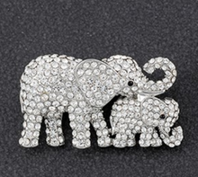 Diamanté Embellished Mum And Baby Elephant Brooch (2 Colours)