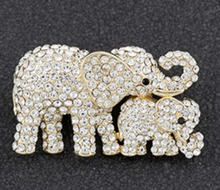 Diamanté Embellished Mum And Baby Elephant Brooch (2 Colours)