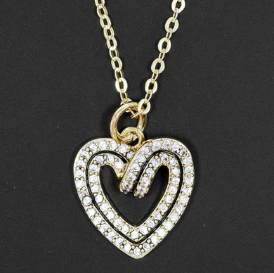 Gold Plated Looped Heart Necklace With Black Line Detail