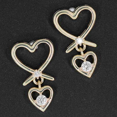 Gold Plated Heart Drop Earrings With Diamonte Detail