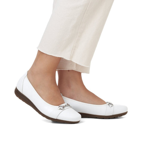 Rieker L9360-80 White Leather Ballet Pumps