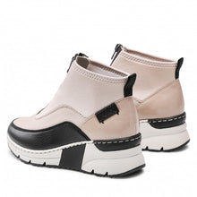 Rieker N6352-60 Korsika Cream and Black Wedge Zip Front Ankle Trainer Boots