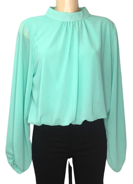 Plain High Neck Bubble Hem Blouse (4 Colours)